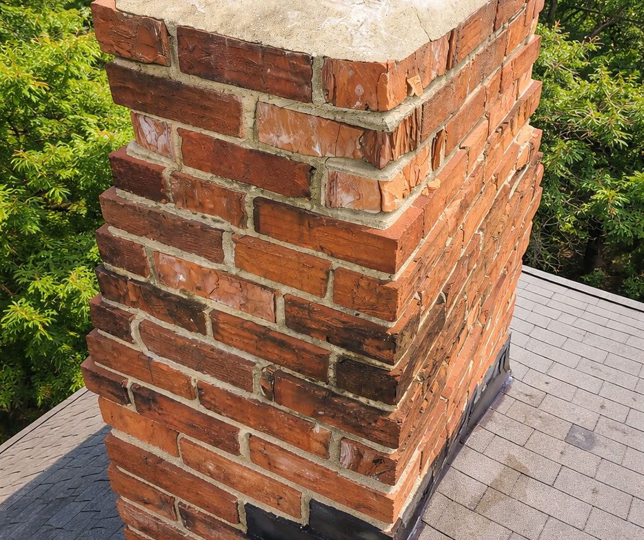 chimney with spalling bricks - crumbling brickwork